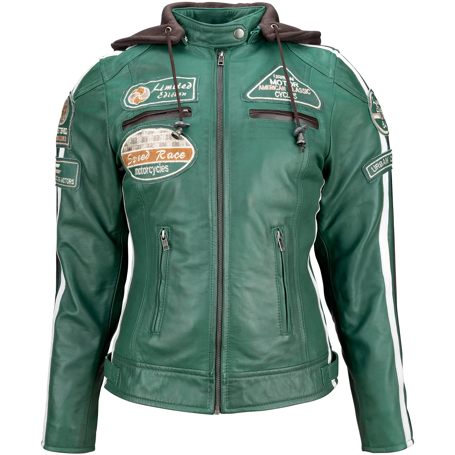 Urban Leather Women's Leather Motorcycle Jacket '58 LADIES', Dark Green, 3XL