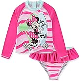 Disney Lilo & Stitch Minnie Mouse UPF 50+ Girls Long Sleeve Rash Guard and Bikini 2-Piece Swimsuit Set for Toddler Big Kids
