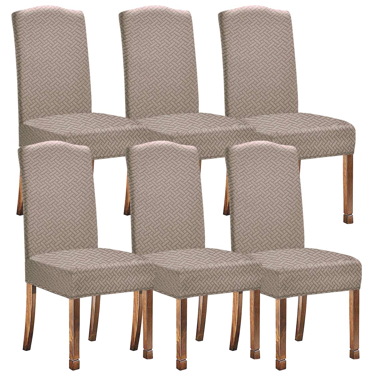 KELUINA Stretch Water-Repellent Twill Jacquard Dining Room Chair Covers Home Decor,Chair Covers for Dining Room Chairs Restaurant Hotel Ceremony (Camel,6 Pieces)