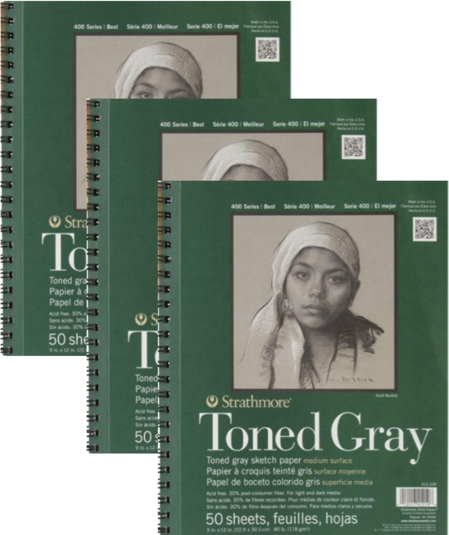 Strathmore STR-412-109 50 Sheet Toned Gray Sketch Pad, 9 in. x 12 in. - pad of 50 sheets (3-Pack)