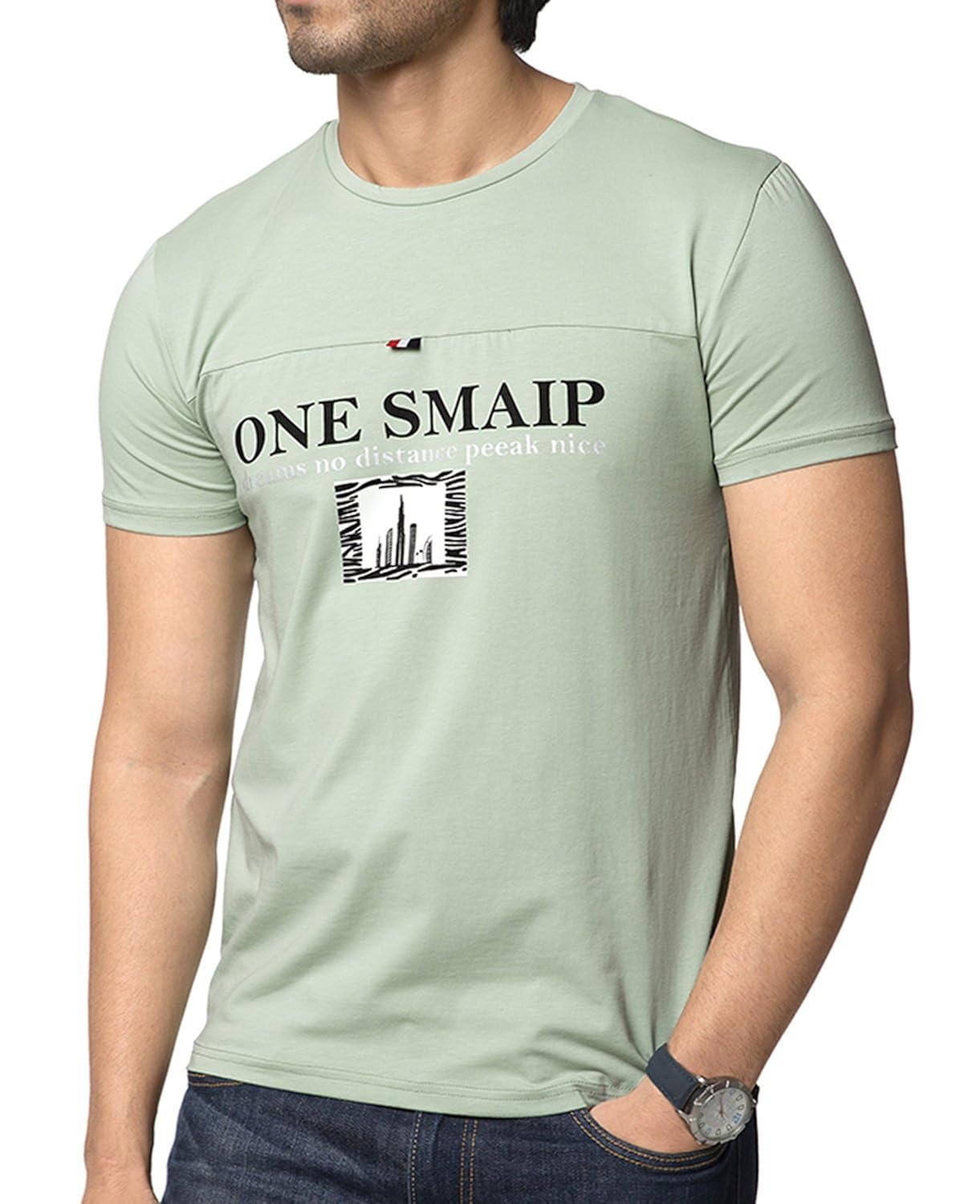 zeyo mens round neck half sleeve tshirt stylish pastel green regular fit plain t-shirt