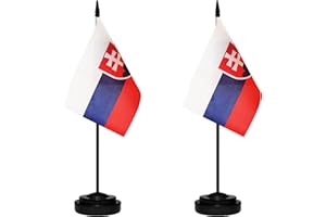 TIBIJOY Slovakia Slovakian Small Mini Desk Flag Set Miniature Slovakia Slovakian Table Office Flag with 13" Black Pole, Black Base, Miniature Slovakia Deluxe Desktop Flag(2 Pack)