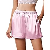 Ekouaer Womens 2025 Silk Satin Pajama Short Casual Sleep Shorts Summer Lounge Sleep Pj Short with Pockets Soft Lounge Shorts Light Pink