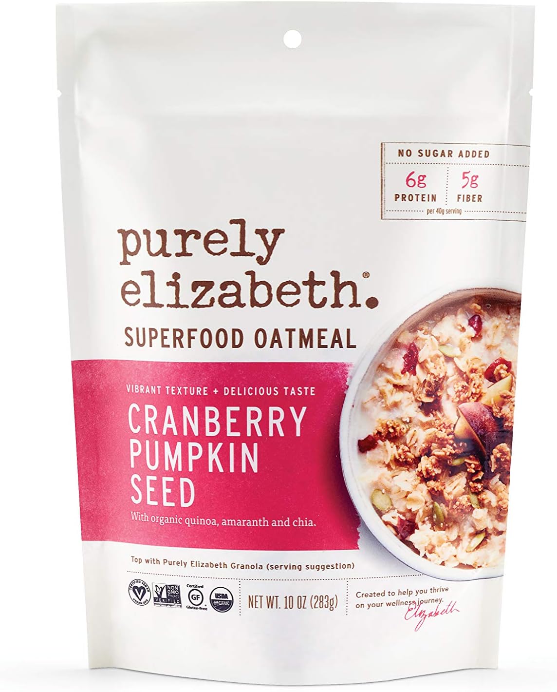purely elizabeth Gluten-Free, Organic, Superfood Oatmeal, Cranberry Pumpkin Seed, 10 Ounce