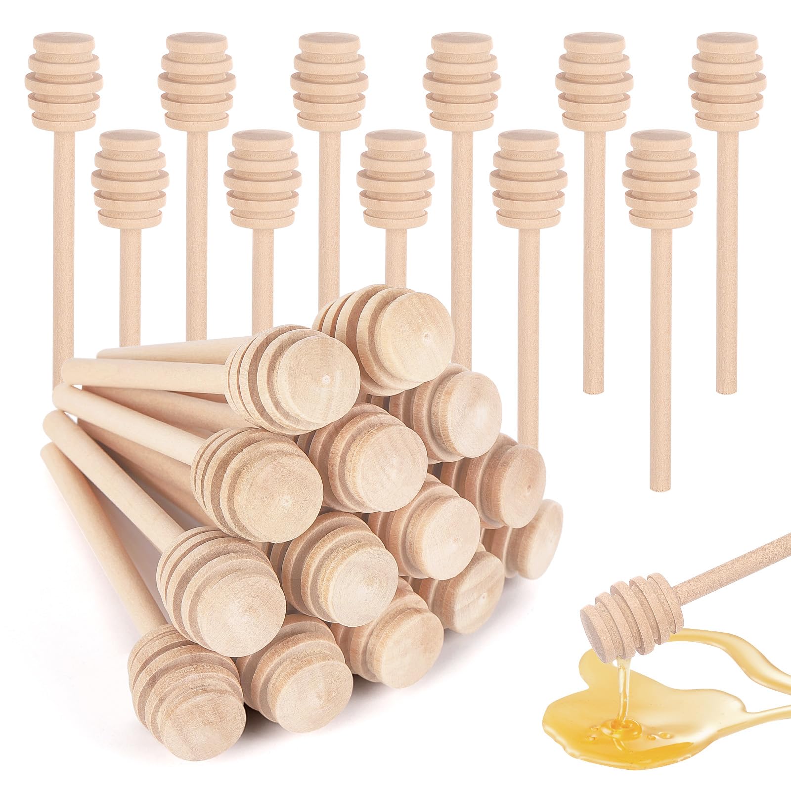 Photo 1 of 100 Pack Honey Dipper Sticks, 3 inch Mini Wooden Honey Stick Stirrers for Tea