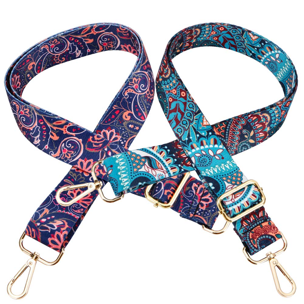 Bag Strap Replacement, INTVN Vintage Purse Strap Replacement, Jacquard Woven Embroidered Guitar Strap Styled Shoulder Crossbody Strap Adjustable Bag Strap for Tote and Messenger Bags, 2 Pieces
