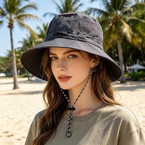 Waterproof Quick-Dry Bucket Hat with Chin Strap. UPF Sun Protection, Foldable & Lightweight for Hiking, Camping, Fishing.