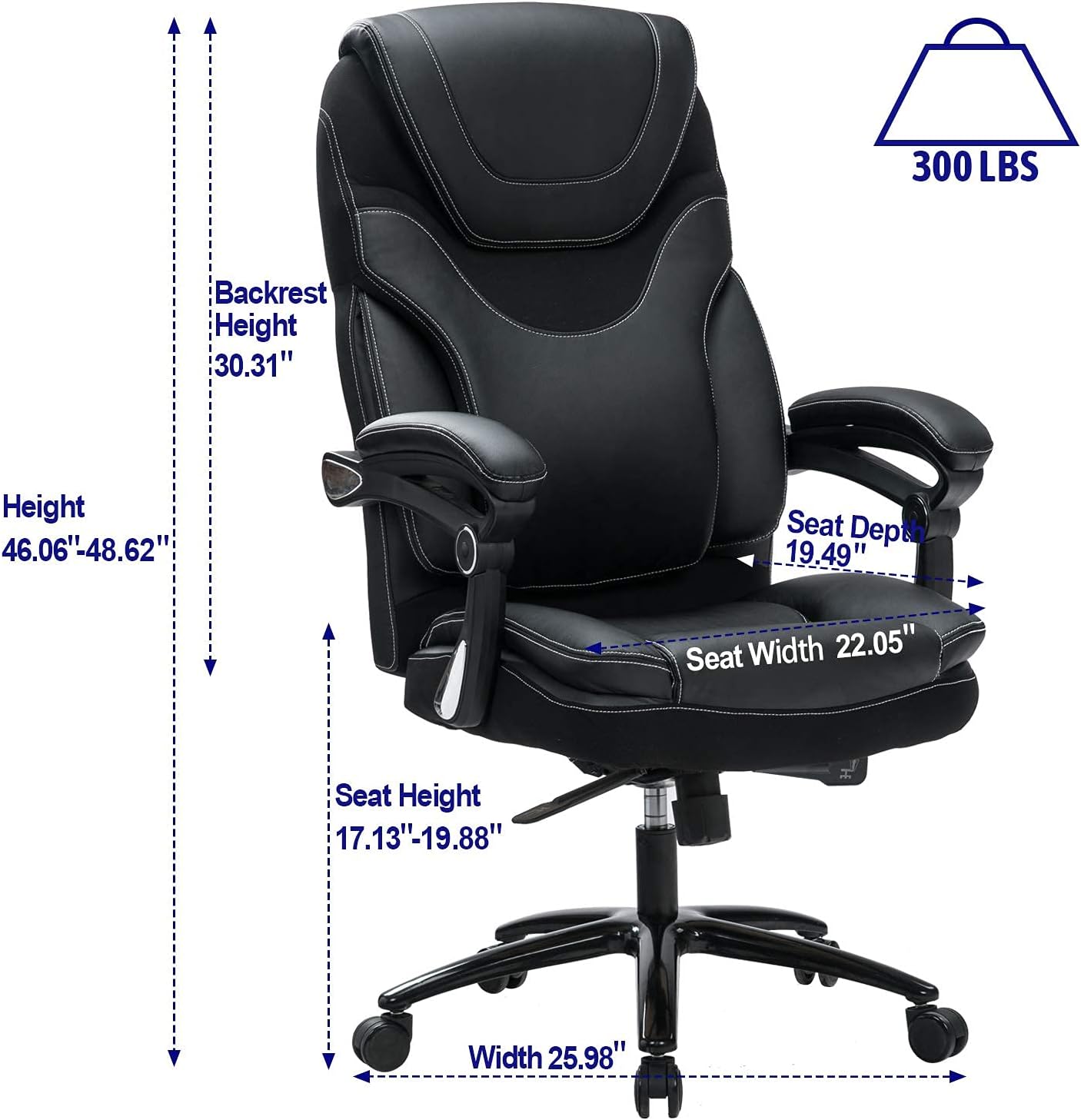 KCREAM Executive Office Chair, Computer Chair with Thick Padded Armrest and Lumbar Support for Home & Office, Bonded Leather Executive Chair, Big and Tall Ergonomic Computer Desk Chair: Kitchen & Dining