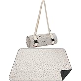 WILLOW WEAVE Large Picnic Blanket, Beach Mat Sand Free Washable, Waterproof Camping Emergency Blankets, Picnic Baskets Accessories with Waterproof Backing and Shoulder Strap - WhiteKapok