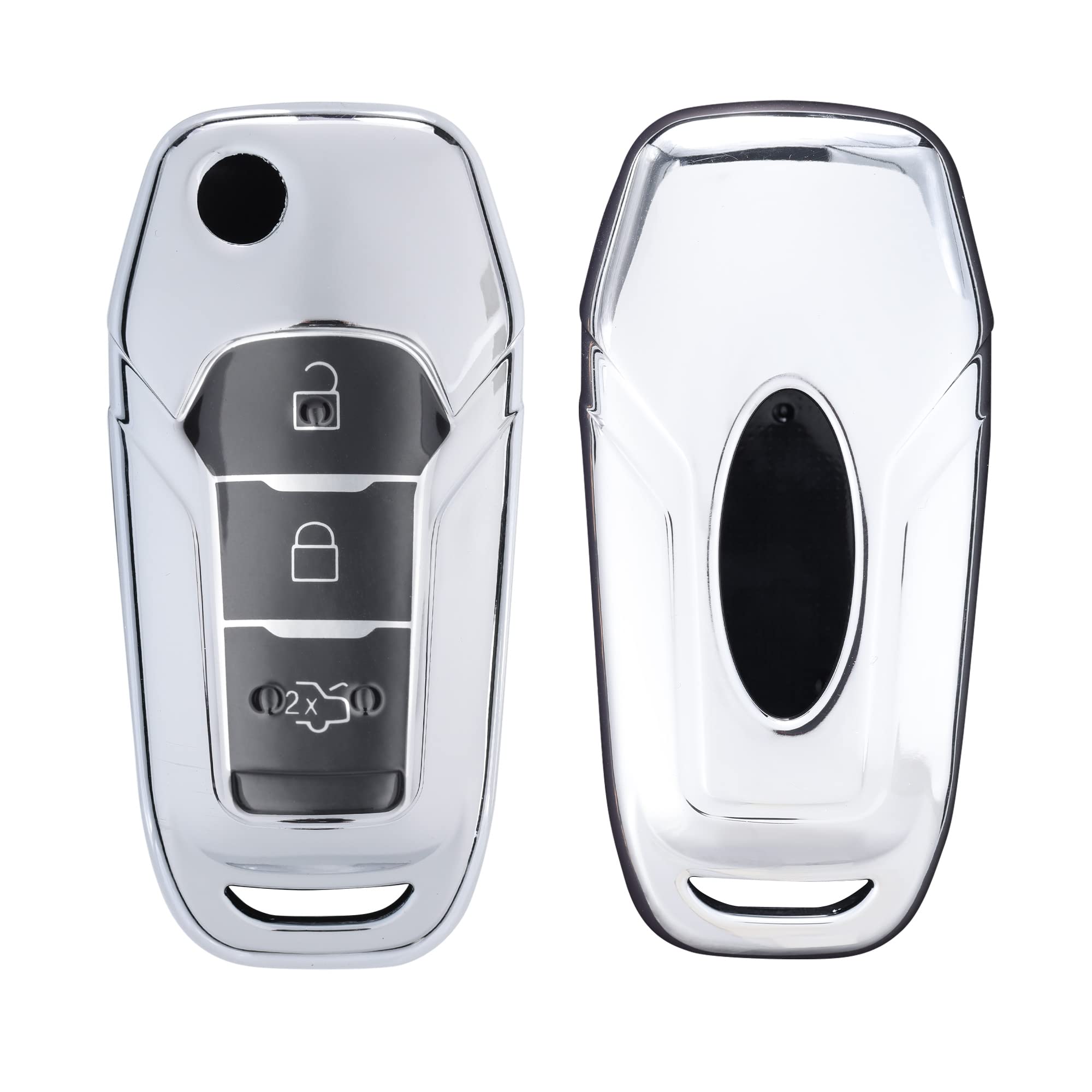 kwmobile Car Key Cover Compatible with Ford 3 Button MyKey Flip Key - Soft TPU Fob Cover for Car Keys - Silver High Gloss