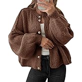 Saodimallsu Womens Oversized Cardigans Button Up Long Lantern Sleeve Chunky Knit Casual Soft Fall Sweater Coats