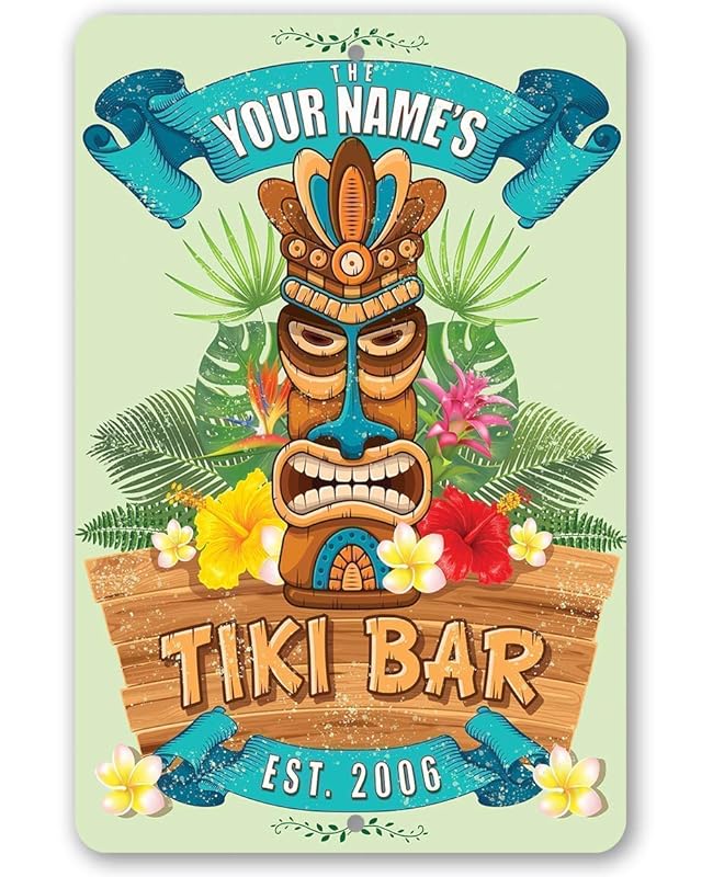 Personalized Tiki Bar Aloha Durable Metal Sign 8" x 12