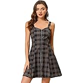 Allegra K Women's Plaid Tube Dress Zip Up Strap Sleeveless Party Mini A-Line Dress