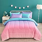 Yogeneg Rainbow Comforter Set Full/Queen Size for Teen Girls&Boys Women,Metallic Star Moon Printed Mermaid Comforter with 2 Pillowcase, Microfiber 3 Piece Bedding Set,All Season (Rainbow B, Queen)