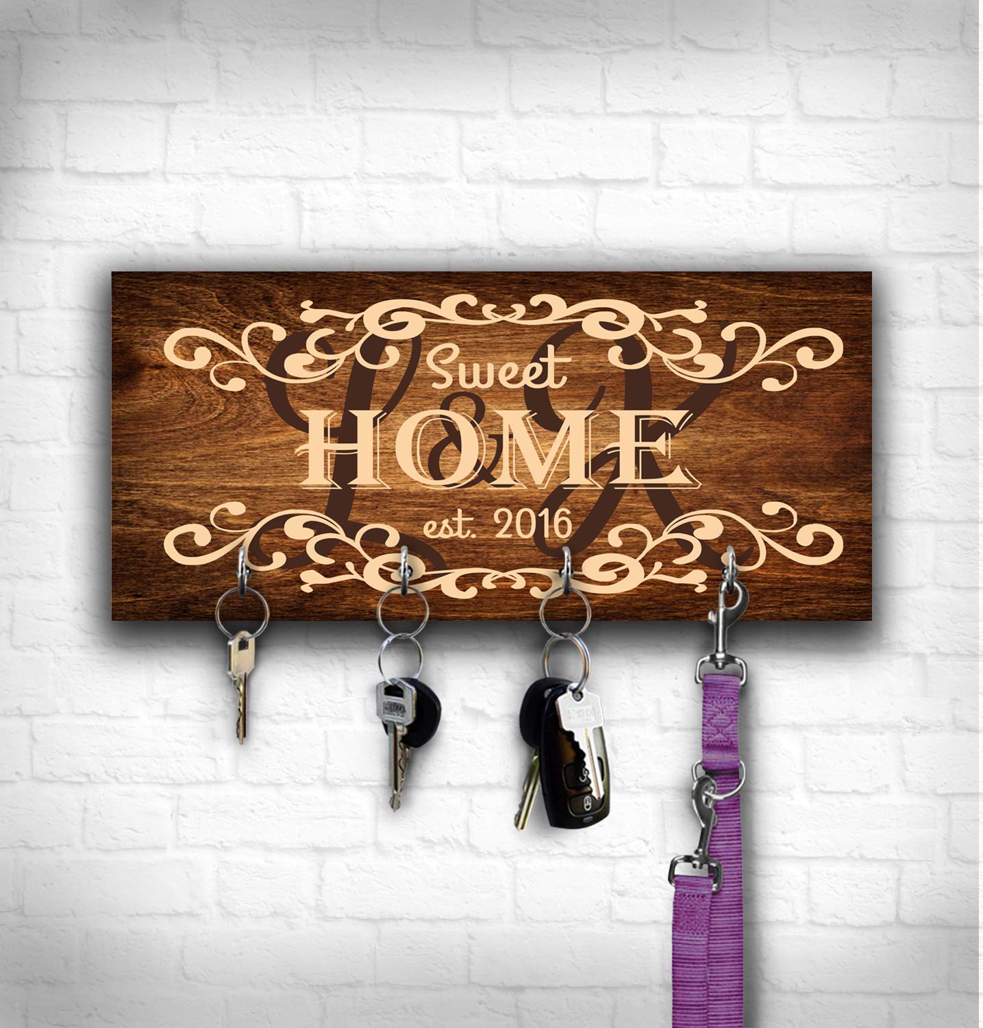 Download Amazon Com Key Holder For Wall Personalized Family Key Hangers Housewarming New House Gift Customized Wedding Gift For Couple Custom Initials Monogram Our Home Sign Handmade