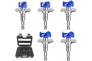 Adjustable Depth Carbide Tipped Forstner Drill Bit Set for Wood, 5Pcs 15-35mm Wood Drill bits Set with 1/4" Hex Shank, Forstn
