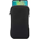 Zippered Neoprene Cell Phone Sleeve Mesh Pocket Pouch for iPhone 17 Pro Max Air 16 Plus iPhone 15 14 13 Pro Max 12 Pro Max Google Pixel 10 Pro XL 9 Pro XL 8 Pro OnePlus 13 12 Moto G Play 2024 (Black)