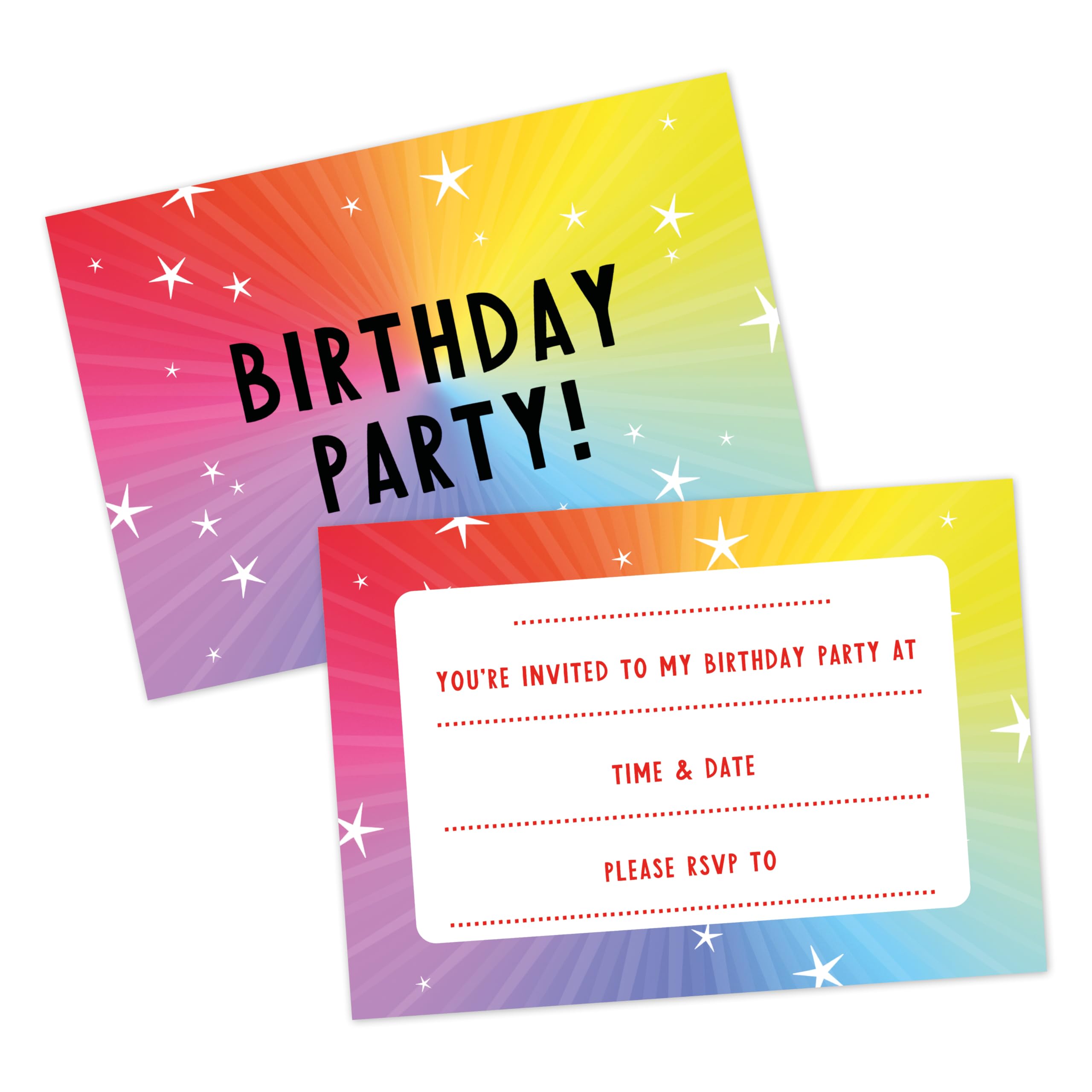 Manta Makes Party invitations for kids pack of 36, A6 bright fun neon party invites birthday invitations for girls or boys, birthday party invitations pack, party invites - suitable for all children