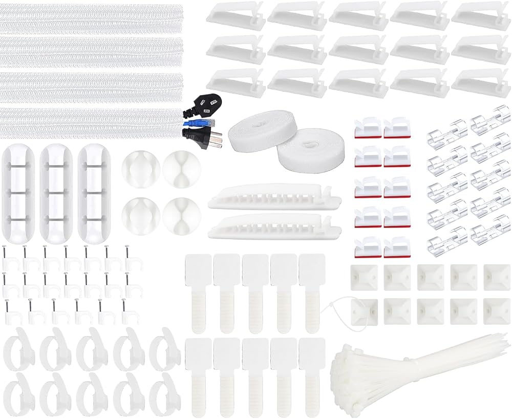 Soulwit 200Pcs Cable Management Kit 4 Sleeves 37 Clips 7 Holders 100 Ties