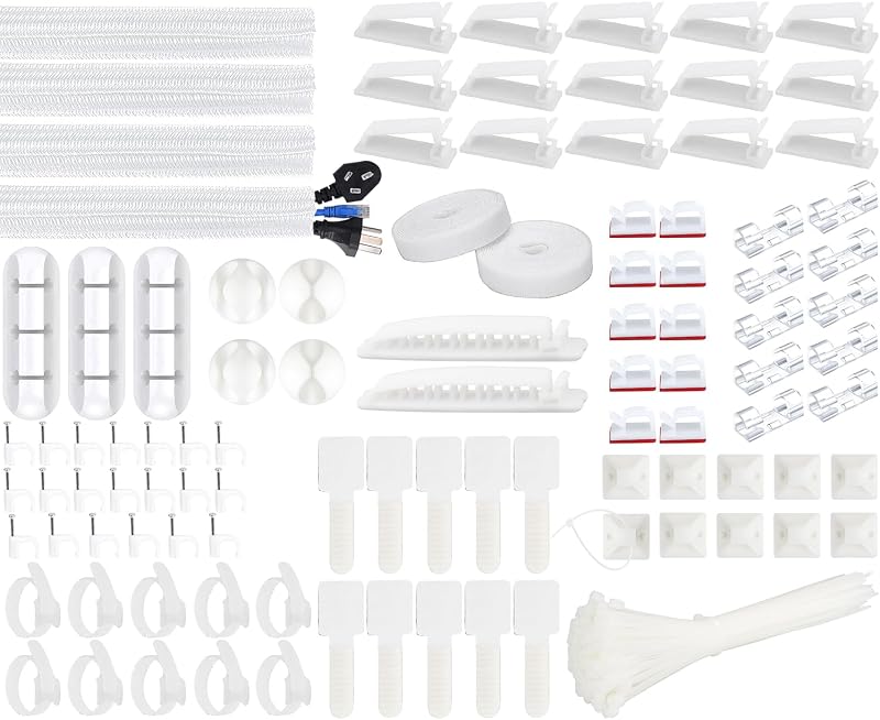 Soulwit 200Pcs Cable Management Kit 4 Sleeves 37 Clips 7 Holders 100 Ties