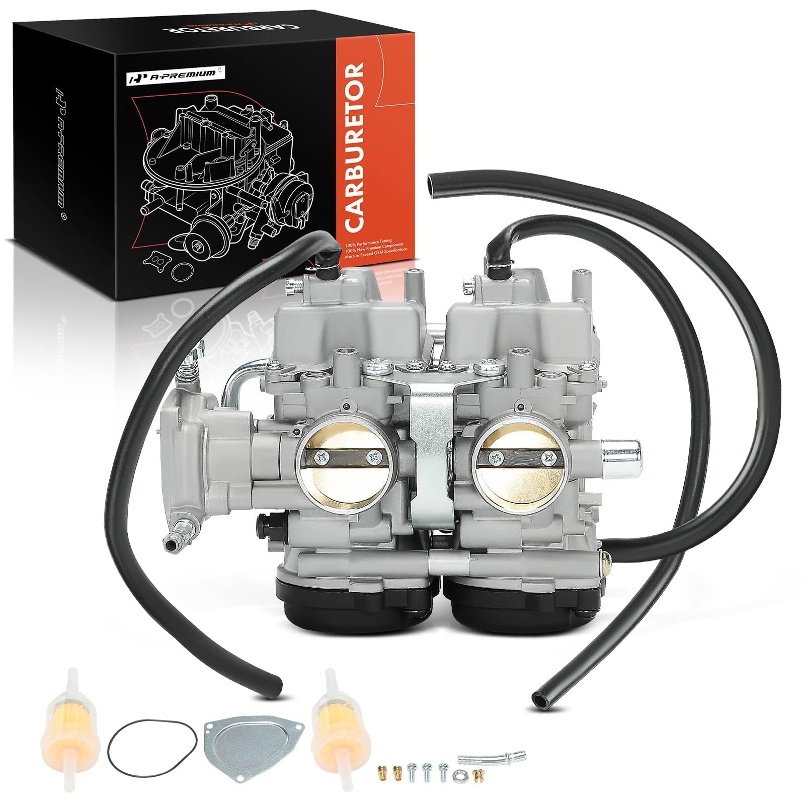 Photo 1 of A-Premium 2 Barrel Carburetor Compatible with Yamaha Raptor 660R YFM660R YFM660RSE 2001-2005 Replace# 5LP-14900-00-00 Mechanical Choke