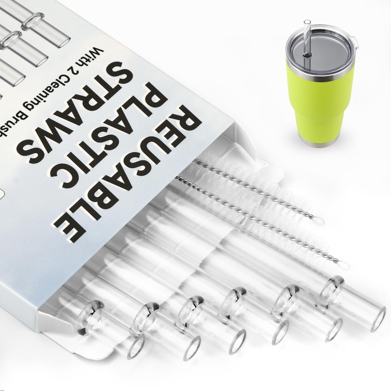 Photo 1 of Straws for YETI, 6 pcs 9 inch Reusable Straws Replacement for YETI Straw lids, Tumbler Plastic Clear Drinking Straws with 2 Cleaning Brushes