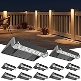 NIORSUN Solar Deck Lights Outdoor 12 Pack, IP65 Waterproof Large Size LED Stair Lights with Lenses, Auto ON Off Warm White Step Lights for Outside, Deck, Patio, Fence, Yard, Pathway and Railing Decor