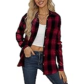 Diosun Womens Plaid Button Down Flanne Long Sleeve Casual Business Office Blouse Buffalo Plaid Tops