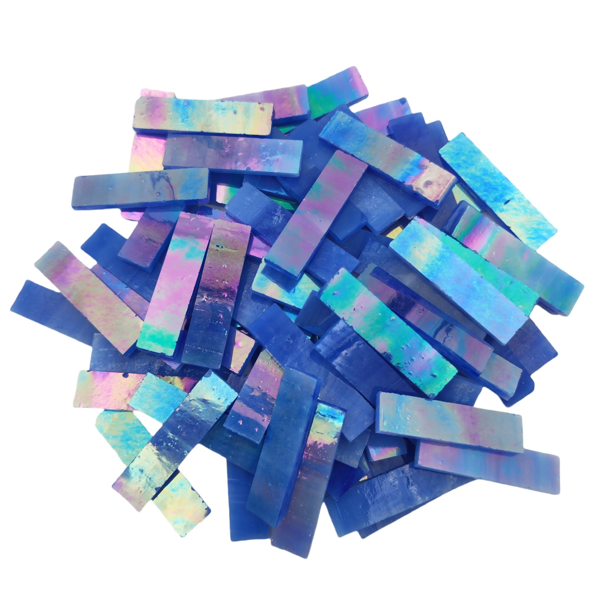 Photo 1 of 1.57" x 0.4" Rectangular Iridescent Stained Glass Strip, 7oz Glass Mosaic Tiles for DIY Crafts,Plates,Picture Frames,Flower Pots,Handmade Jewelry and More Mosaic Decorative (Iridescent Navy Blue)LPNO421249639
