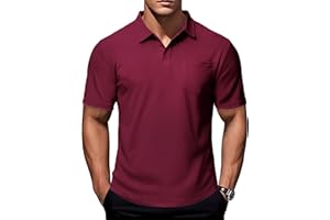 MAGCOMSEN Polo Shirts for Men with Pocket Short Sleeve Collared Golf Shirts Quick Dry Pique Performance Athletic Summer