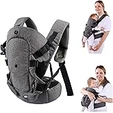 Baby Carrier Newborn to Toddler，Ergonomic Newborn Carriers Flip 4-in-1 Convertible，Easily Adjustable Toddler Carrier，Registry Essential for Infant 7-45lbs Girl and Boy (Grey)