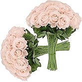 JUSMAI 30pcs Roses Artificial Flowers Pink Fake Roses Flowers with Long Stems Silk Flowers for Wedding Bouquet Centerpices Decorations Party Bridal Baby Shower Home Decor