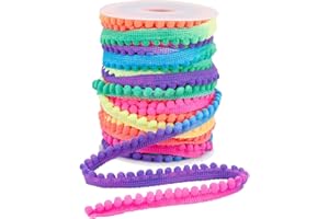 PH PandaHall 25 Yards Rainbow Pom Pom Trim, 3/8 inch(11mm) Wide Ball Fringe Trim Tassel Trim Sewing Lace Ribbon with 4mm Pomp