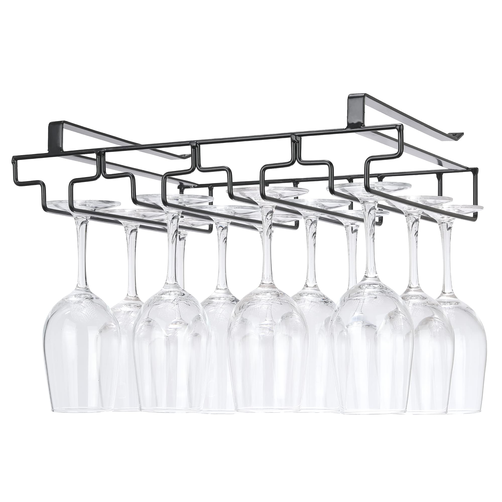 FOMANSH Wine glass holder hanging, no drilling required, storage, no screws required, stainless steel, adjustable shelf thickness, kitchen, Black