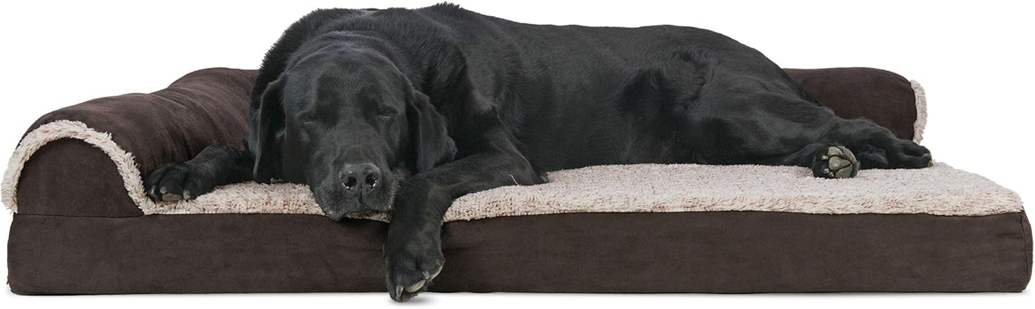 Furhaven Pet Dog Bed - Deluxe Orthopedic Two-Tone Plush and Suede L Shaped Chaise Lounge Living Room Corner Couch Pet Bed with Removable Cover for Dogs and Cats, Espresso, Jumbo : Pet Supplies