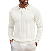 COOFANDY Men's Knit Polo Shirts Long Sleeve Casual Button Down Ribbed Polo Shirt Fashion Golf Shirts