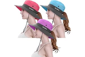 LCZTN 3 Pieces Womens Ponytail Wide Brim Sun Hat Packable UV Protection Beach Cap for Fishing & Hiking