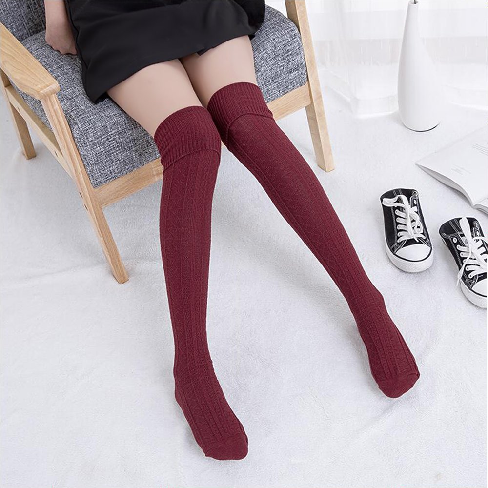 Hippih Womens Spring Over Knee Leg Warmer Crochet Thigh High Boot Socks Girls Leggings(Wine Red)