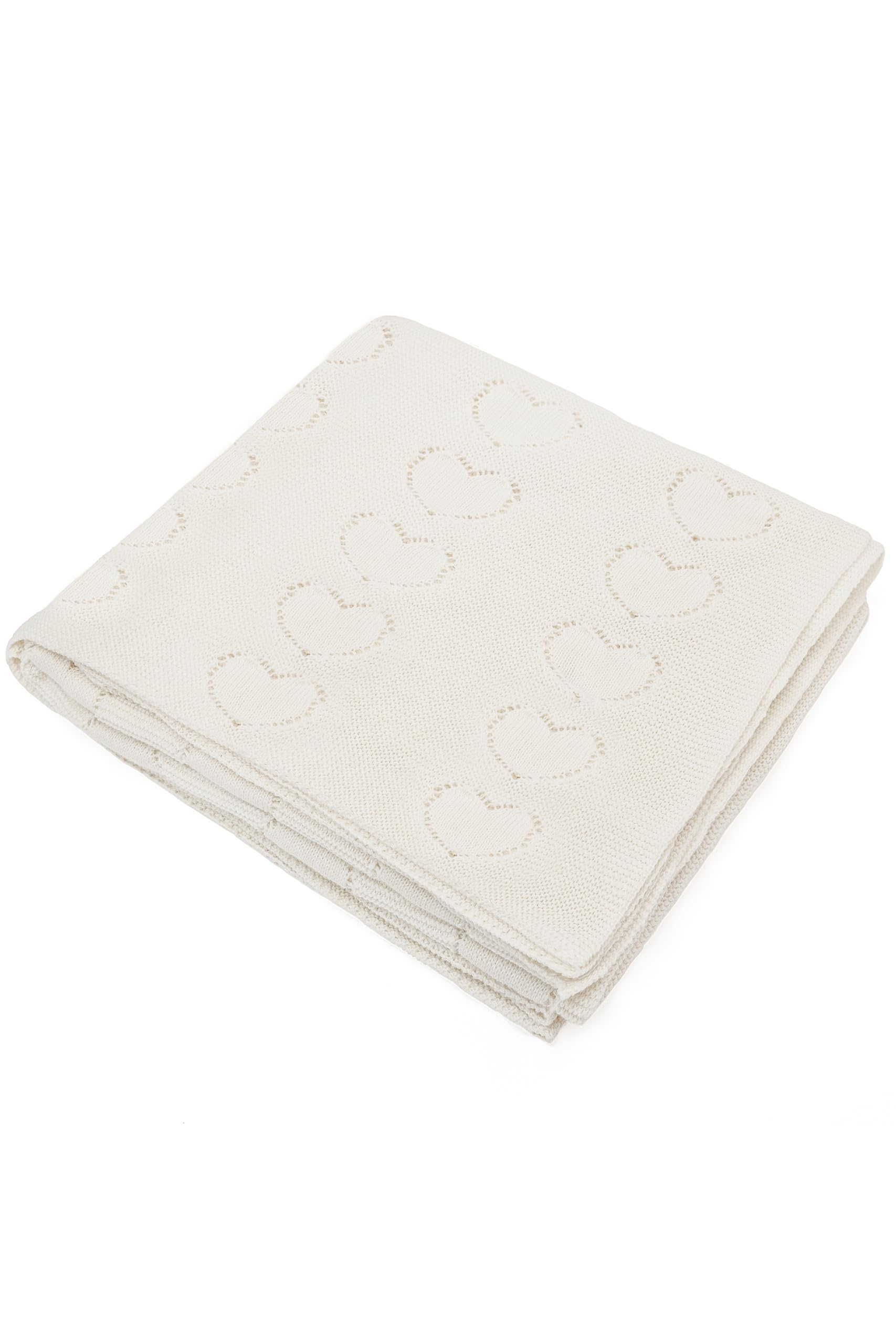 Lilax Swaddling Blanket for Baby Girl, 100% Luxury Cotton Knit Heart Baby Girl Blanket, Receiving Blanket for Newborns Infants & Toddlers 33.5''x31.5'', Cream โ image 1