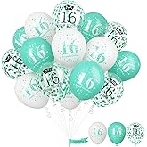 Happy 16th Birthday Balloons Girls, 15pcs Teal White 16th Birthday Decorations Boys, Turquoise White Confetti 16th Bday Party Balloons for Girl Sweet 16 Years Old Age Birthday Party Decor Supplies