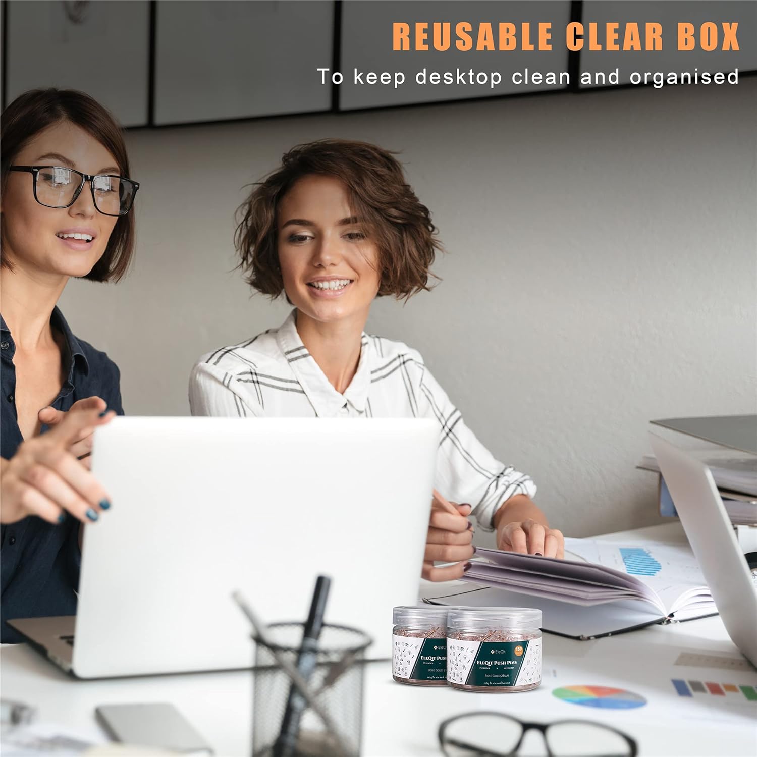 EleQit Push Pins 150 Pcs - Clear Plastic Head with Rose Gold Steel Point Used as Thumb Tacks on Maps, Bulletin Boards, Walls, Home, Room Decor, Office or Dorm Essentials : Office Products