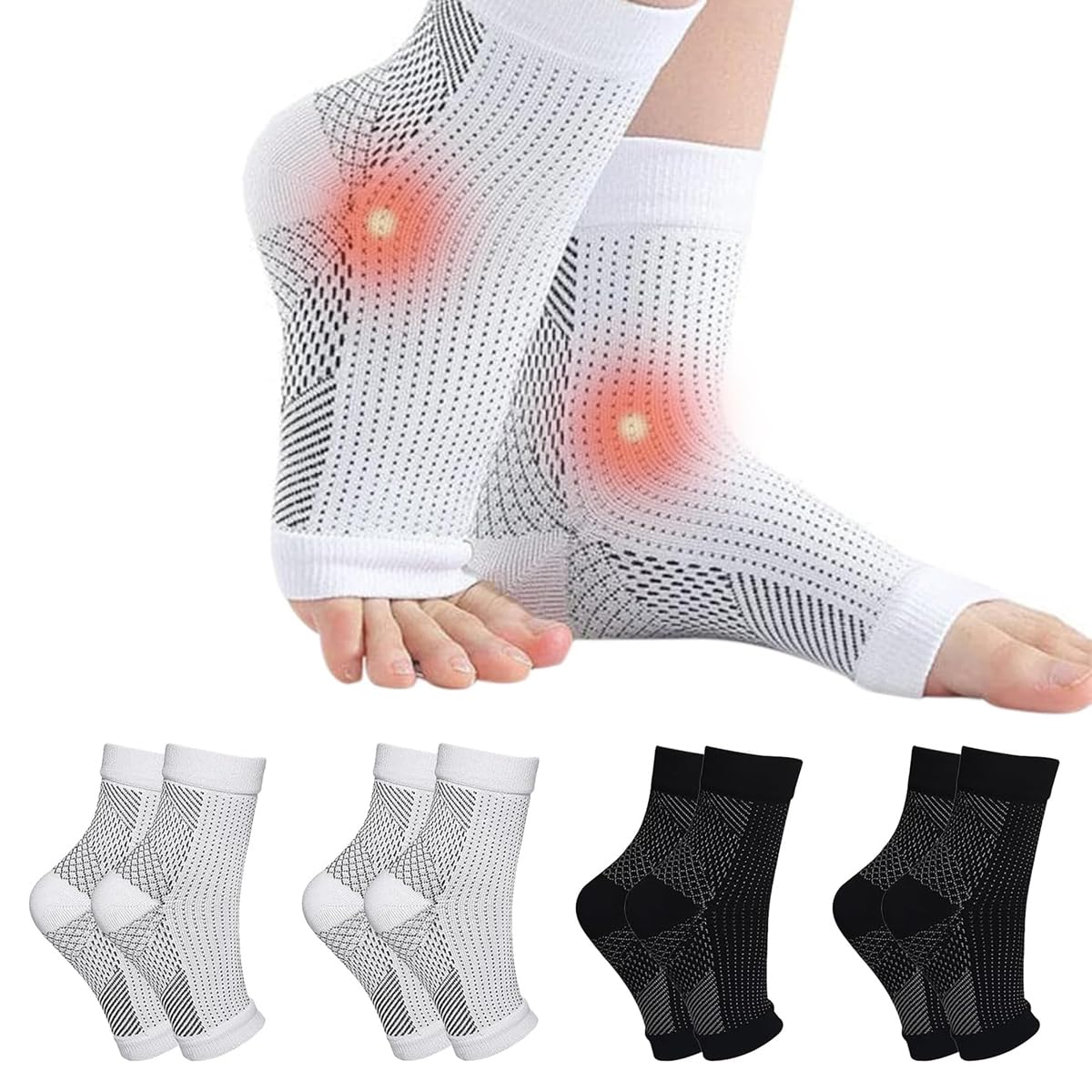 4 Pairs Ankle Compression Socks Plantar Fasciitis Socks Soothe Relief Neuropathy Socks for Women Men Medical Ankle Support Brace Wide Calf Compression Socks
