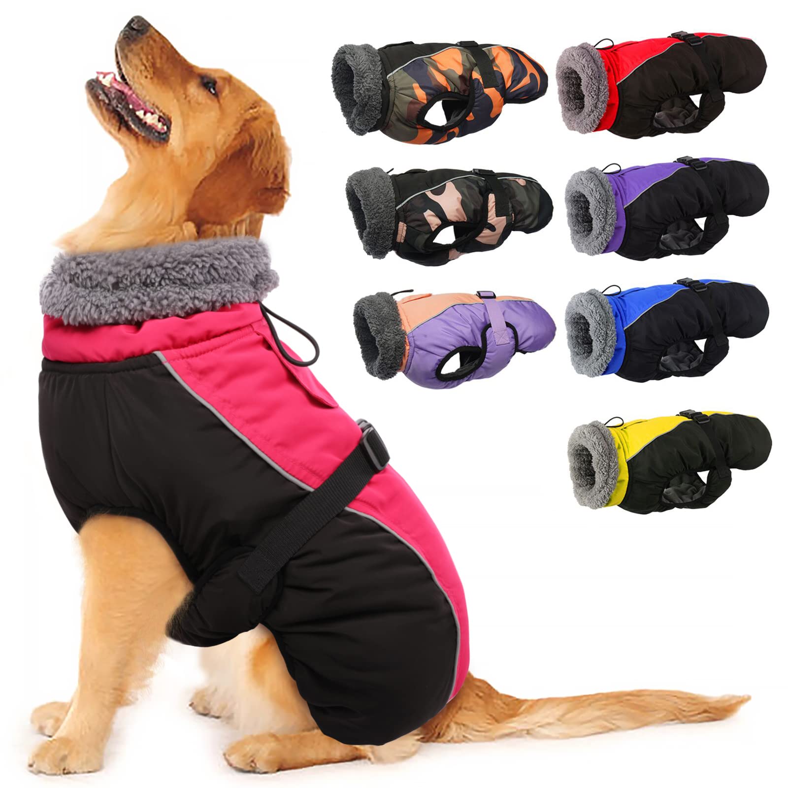 Photo 1 of IECOii Extra Warm Reflective Adjustable Dog Jacket - Winter Coat with Buckle & Fleece Turtleneck for Cold Weather - Soft Winter Coat for Small, Medium & Large Dogs