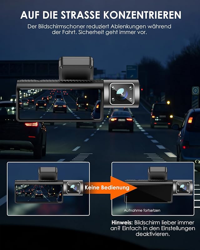 3-Kanal 4K Dashcam Auto Mit Kostenloser 32 GB Karte, 4K+1080P+1080P Vorne Hinten Innen Dash Cam Mit WDR, IR Nachtsicht, WiFi 6, Loop-Aufnahme, G-Sensor Und 24 Stunden Parkmodus