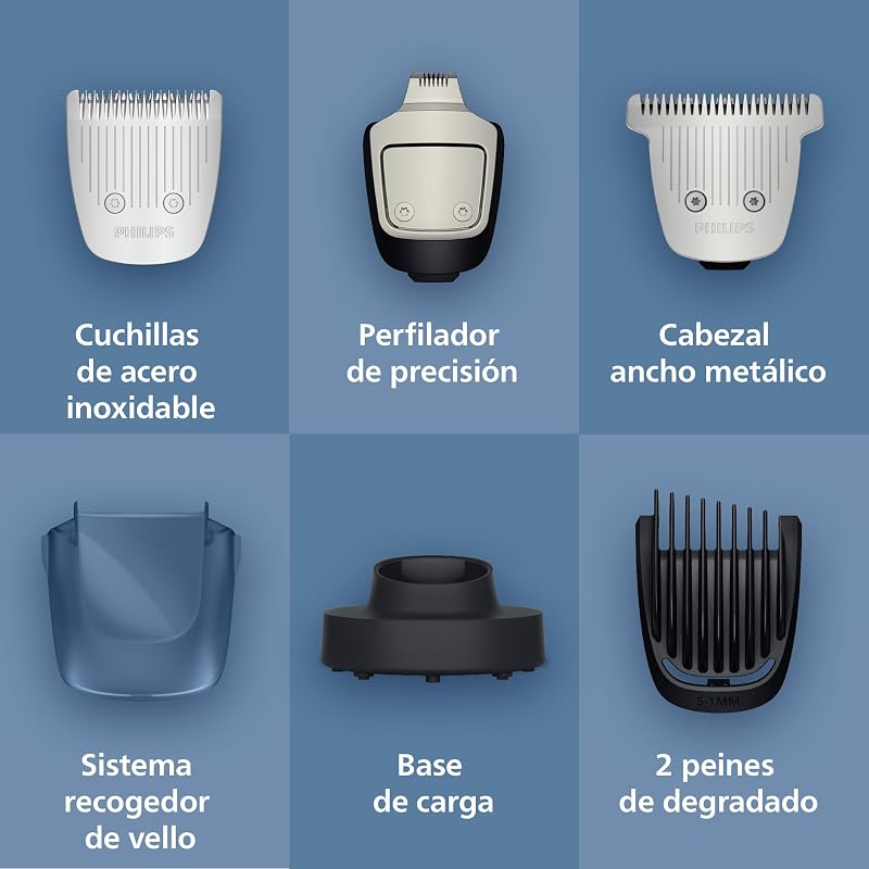 Recortadora de barba series 7000, Hombre, Cuchillas autoafilables, 40 posiciones ajustables, Sensor de Barba, Sistema recogedor de vello, 100% Resistente al agua, Cabezal ancho, BT7670/15