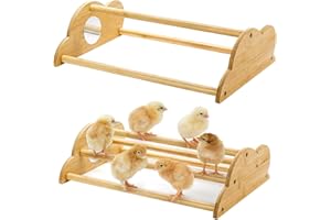 Frcctre 2 Pack Chicken Perch with Built-in Mirrors, Bamboo Freestanding Roosting Bar for Baby Chicks for Entertainment, Baby 