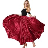 Baisdan Dance Skirt for Women, Flamenco &amp; Belly Dance Skirt, Long Satin Spanish Folk Costume, Halloween Costume