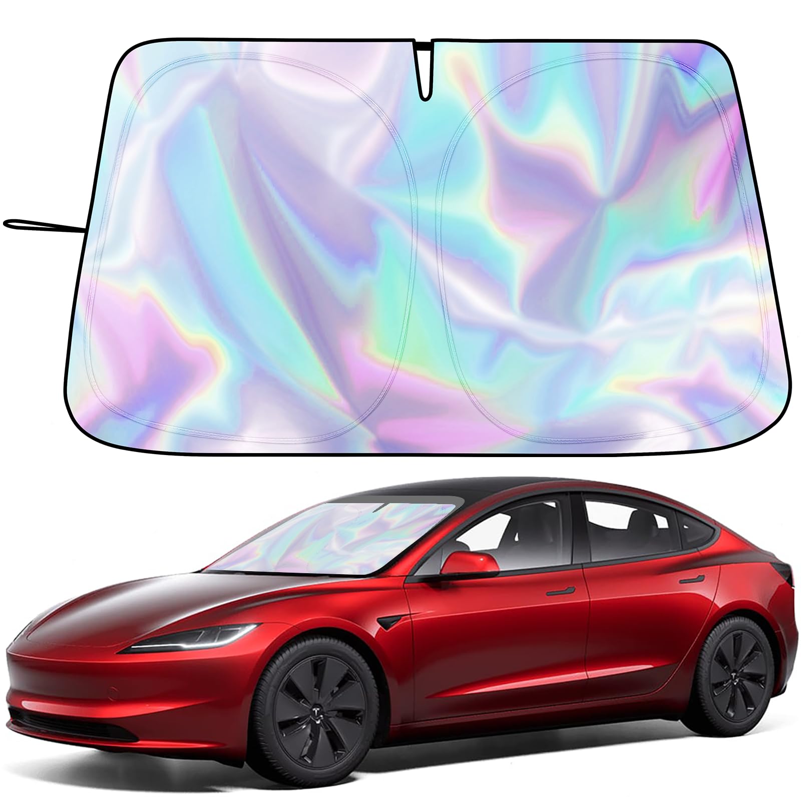 Photo 1 of Car Windshield Sunshade for Tesla Model Y/3 - Folding Front Window Sun Shade Cover with Upgraded UV Protection Fabric, Professional Accessories for Tesla Model 3/Y 2016 to 2025 with a Storage Bag