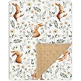 Tewrnvioc Brown Baby Blankets for Girls 30 x 40, Soft Double Layer Minky Blanket with Dotted Fleece Back, Nursery Bed Receiving Quilt Newborn Infant Toddler Shower Gift Bunny Spring Daisy Flower Theme