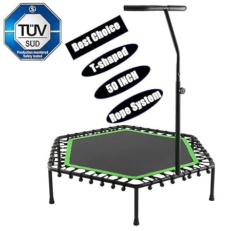 Buano Fitness-Trampolin leise Gummiseilfederung Haltegriff Randabdeckung, Nutzergewicht bis 100kg, Trampolin für Jumping